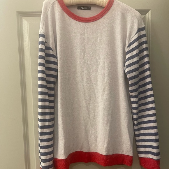 Michael Lauren Serge Stripe Pullover in Cloud & Cayenne in Size Xsmall - Picture 2 of 9
